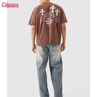 Camiseta vintage con estampado digital de alta calidad con lavado ácido, camiseta deportiva de gran tamaño, camiseta personalizada para hombre