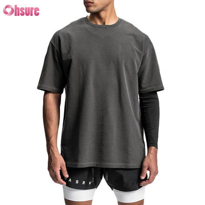 Camiseta de algodón en blanco de alta calidad, vintage, lavada, OEM, para gimnasio, deportes, de gran tamaño, para hombre