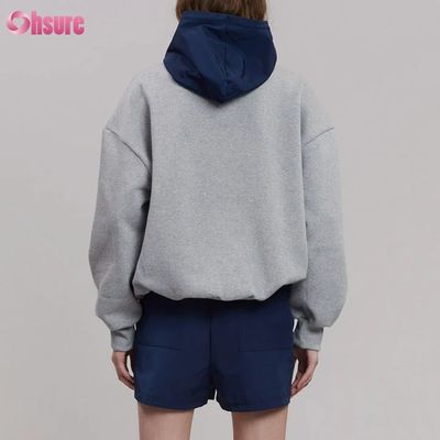 Diseño de moda, cómodo algodón, estilo oversized, botones, contraste de color, bolsillo, sudadera con capucha para mujer
