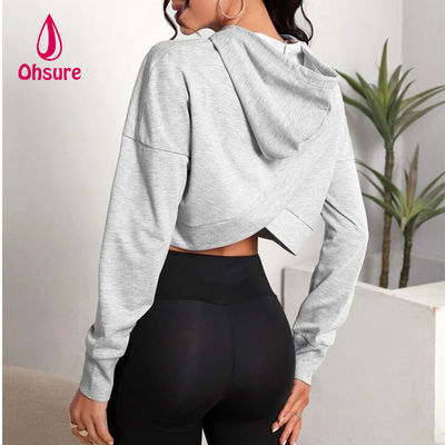 Ohsure Fitness Conjunto Deportivo Casual Suelto de Otoño para Mujer Yoga Básico Hombros Caídos con Capucha Deportiva Corta con Cordón