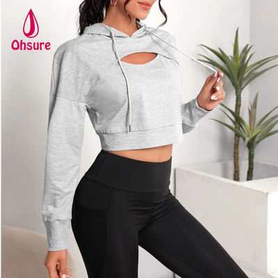 Ohsure Fitness Conjunto Deportivo Casual Suelto de Otoño para Mujer Yoga Básico Hombros Caídos con Capucha Deportiva Corta con Cordón