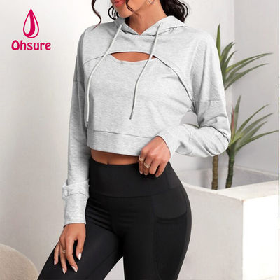 Ohsure Fitness Conjunto Deportivo Casual Suelto de Otoño para Mujer Yoga Básico Hombros Caídos con Capucha Deportiva Corta con Cordón