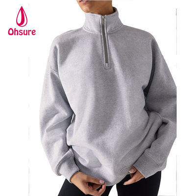 Ohsure Medio pullover con cremallera 1/4 con cremallera suéter en blanco de gran tamaño con manga larga suéter mujer con capucha algodón personalizado Venta caliente de lana