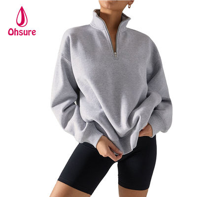 Ohsure Medio pullover con cremallera 1/4 con cremallera suéter en blanco de gran tamaño con manga larga suéter mujer con capucha algodón personalizado Venta caliente de lana