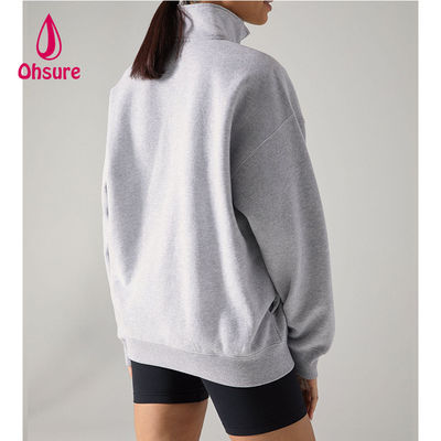 Ohsure Medio pullover con cremallera 1/4 con cremallera suéter en blanco de gran tamaño con manga larga suéter mujer con capucha algodón personalizado Venta caliente de lana