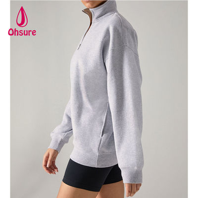 Ohsure Medio pullover con cremallera 1/4 con cremallera suéter en blanco de gran tamaño con manga larga suéter mujer con capucha algodón personalizado Venta caliente de lana