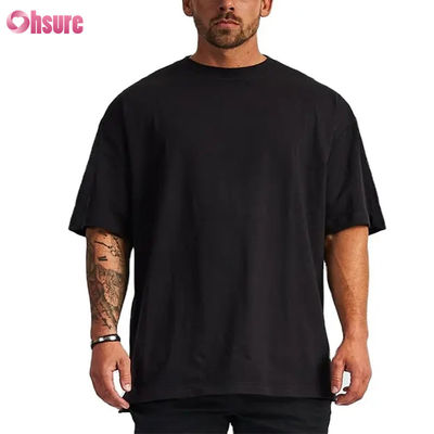 Logotipo personalizado ropa callejera camiseta pesada impresa negro algodón pesada gota hombro grueso camiseta en blanco