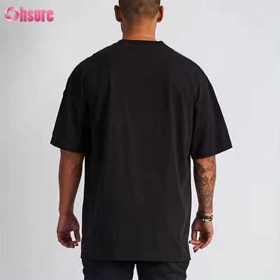 Logotipo personalizado ropa callejera camiseta pesada impresa negro algodón pesada gota hombro grueso camiseta en blanco