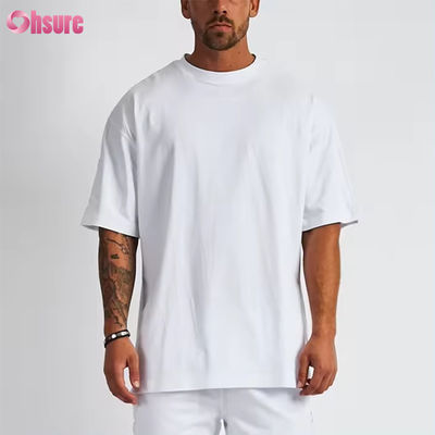 Logotipo personalizado ropa callejera camiseta pesada impresa negro algodón pesada gota hombro grueso camiseta en blanco