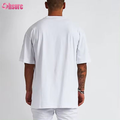 Logotipo personalizado ropa callejera camiseta pesada impresa negro algodón pesada gota hombro grueso camiseta en blanco