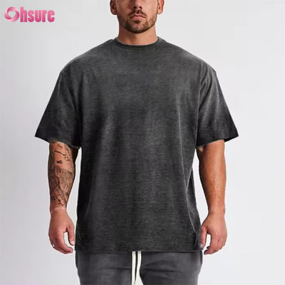 Logotipo personalizado ropa callejera camiseta pesada impresa negro algodón pesada gota hombro grueso camiseta en blanco