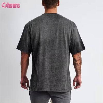 Logotipo personalizado ropa callejera camiseta pesada impresa negro algodón pesada gota hombro grueso camiseta en blanco