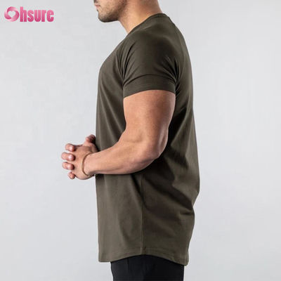 95% algodón 5% mezcla de espandéx Plain Blank Logotipo personalizado Longline Curved Hem Muscle Bodybuilding Gimnasio camiseta masculina