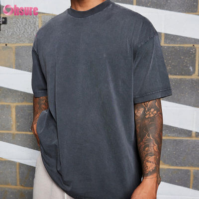 Hombres Deportes Usar algodón ácido lavado de gran tamaño Entrenamiento físico gimnasio camisetas de alta calidad Logotipo personalizado Correr para hombres tejido casual