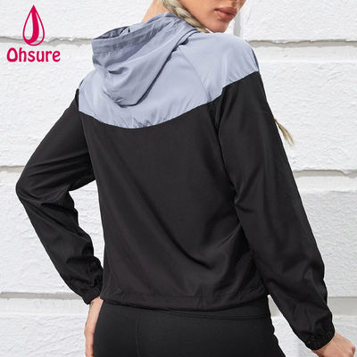 Logotipo personalizado 100% poliéster de dos tonos y media cremallera deportiva con capucha deportiva de ropa superior femenina de acondicionamiento físico chaqueta de entrenamiento de gimnasio