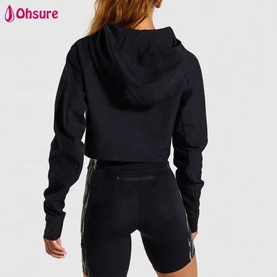 Top corto deportivo de algodón para mujer, cuello redondo, súper suave, personalizado, negro, sudaderas con capucha para gimnasio con capucha