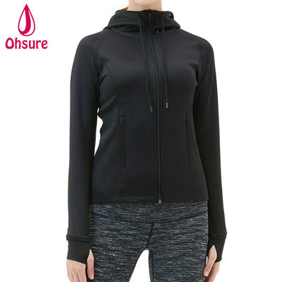 Chaqueta con capucha y cremallera completa para mujer, ligera, de alto rendimiento, para gimnasio y entrenamiento, con bolsillos laterales