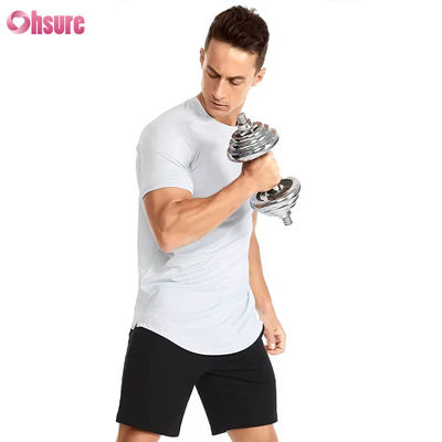 Vestidos de acondicionamiento físico de tamaño estadounidense camisetas deportivas de gimnasio para hombres T-shirts respiratorias de alta elasticidad rápidamente secas para correr camisetas slim fit