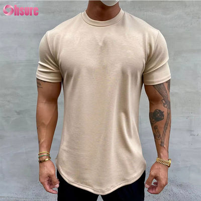 Entrenamiento de algodón de alta elasticidad de ajuste relajado de músculo de fitness masculino de deportes camiseta de gimnasio camiseta de impresión de pantalla camiseta de ajuste relajado