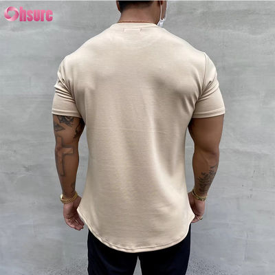 Entrenamiento de algodón de alta elasticidad de ajuste relajado de músculo de fitness masculino de deportes camiseta de gimnasio camiseta de impresión de pantalla camiseta de ajuste relajado