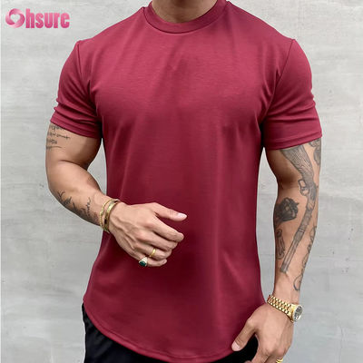 Entrenamiento de algodón de alta elasticidad de ajuste relajado de músculo de fitness masculino de deportes camiseta de gimnasio camiseta de impresión de pantalla camiseta de ajuste relajado