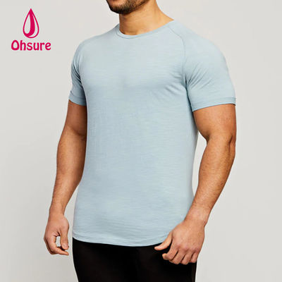 Vestidos deportivos Tejido de bambú Raglan Cortado Mangas Cuello de la tripulación Musculo Ligero Camisetas de entrenamiento para hombres