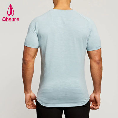 Vestidos deportivos Tejido de bambú Raglan Cortado Mangas Cuello de la tripulación Musculo Ligero Camisetas de entrenamiento para hombres