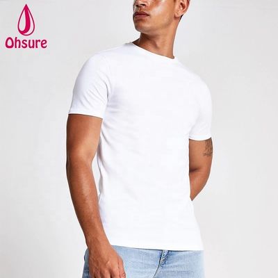 Logotipo personalizado T-shirt de gimnasio Muscle Slim Fit 95% Bambú 5% Spandex Bodybuilding Fitness Tee Hombres Deporte Blanco T-shirt