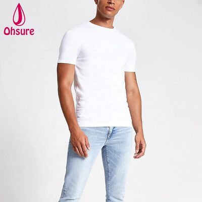 Logotipo personalizado T-shirt de gimnasio Muscle Slim Fit 95% Bambú 5% Spandex Bodybuilding Fitness Tee Hombres Deporte Blanco T-shirt