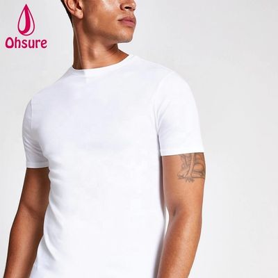 Logotipo personalizado T-shirt de gimnasio Muscle Slim Fit 95% Bambú 5% Spandex Bodybuilding Fitness Tee Hombres Deporte Blanco T-shirt