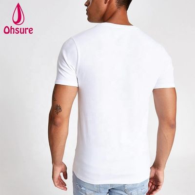 Logotipo personalizado T-shirt de gimnasio Muscle Slim Fit 95% Bambú 5% Spandex Bodybuilding Fitness Tee Hombres Deporte Blanco T-shirt