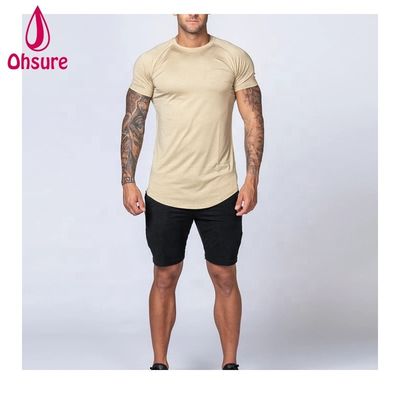 Ropa de ejercicio para hombre, camiseta de bambú, camiseta deportiva, entrenamiento, manga corta, estampado casual, patrón de impresión, tejido de soporte muscular