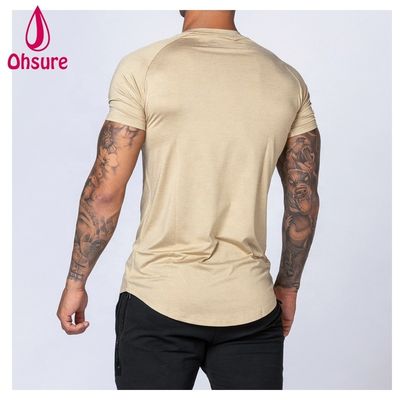 Ropa de ejercicio para hombre, camiseta de bambú, camiseta deportiva, entrenamiento, manga corta, estampado casual, patrón de impresión, tejido de soporte muscular