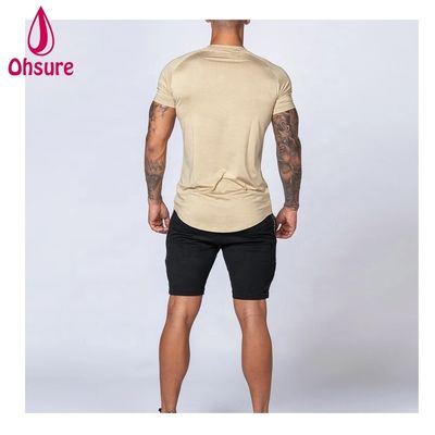 Ropa de ejercicio para hombre, camiseta de bambú, camiseta deportiva, entrenamiento, manga corta, estampado casual, patrón de impresión, tejido de soporte muscular