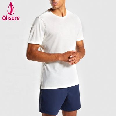 Regular Slim Fit Cuello de la tripulación de los hombres de gimnasia camiseta Muscle Wear hombre relajado de los deportes camiseta con las partes laterales sencillo casual Impreso