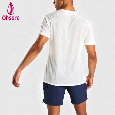 Regular Slim Fit Cuello de la tripulación de los hombres de gimnasia camiseta Muscle Wear hombre relajado de los deportes camiseta con las partes laterales sencillo casual Impreso