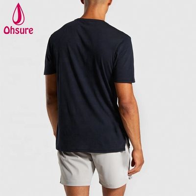 Regular Slim Fit Cuello de la tripulación de los hombres de gimnasia camiseta Muscle Wear hombre relajado de los deportes camiseta con las partes laterales sencillo casual Impreso