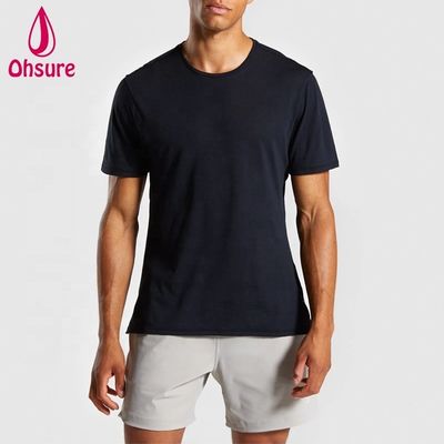 Regular Slim Fit Cuello de la tripulación de los hombres de gimnasia camiseta Muscle Wear hombre relajado de los deportes camiseta con las partes laterales sencillo casual Impreso