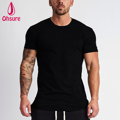 Alta calidad Summer Mens Sport Gym Running Rápido Seco Negro Mens T-shirt de fitness de color sólido