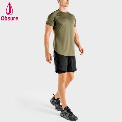 Nueva llegada Ligero Transpirable Atlético Hombres Fitness Tejido de secado rápido Spandex Elastano Ropa de hombre Camisetas