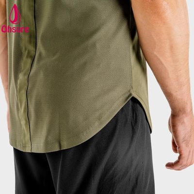 Nueva llegada Ligero Transpirable Atlético Hombres Fitness Tejido de secado rápido Spandex Elastano Ropa de hombre Camisetas