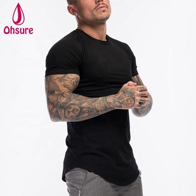 Camiseta de gimnasio para hombre de fitness de algodón y spandex personalizada, ropa verde militar, manga corta, lisa, para entrenamiento, para hombre