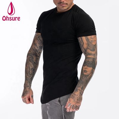 Camiseta de gimnasio para hombre de fitness de algodón y spandex personalizada, ropa verde militar, manga corta, lisa, para entrenamiento, para hombre
