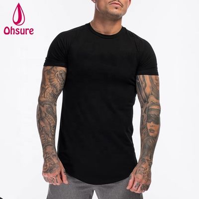 Camiseta de gimnasio para hombre de fitness de algodón y spandex personalizada, ropa verde militar, manga corta, lisa, para entrenamiento, para hombre