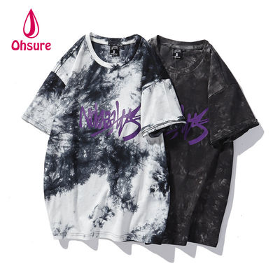 Ohsure 2023 camiseta personalizada de lavado de algodón corbata de color camiseta de calle con manga corta Verano Unisex Hombres patrón de impresión casual