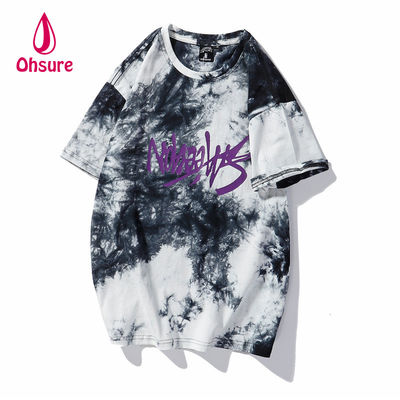 Ohsure 2023 camiseta personalizada de lavado de algodón corbata de color camiseta de calle con manga corta Verano Unisex Hombres patrón de impresión casual