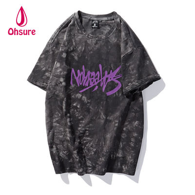 Ohsure 2023 camiseta personalizada de lavado de algodón corbata de color camiseta de calle con manga corta Verano Unisex Hombres patrón de impresión casual