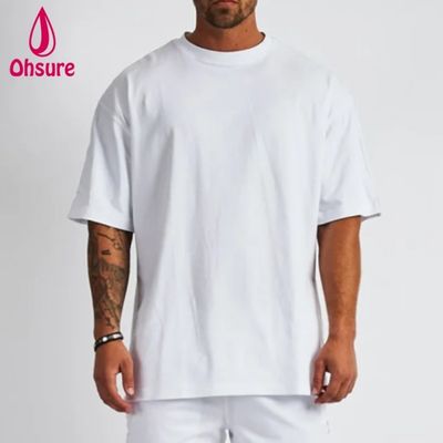 Camiseta de calle de algodón en blanco, camiseta de hombros caídos de gran tamaño, camiseta de peso pesado, impresión personalizada de alta calidad para hombre, informal