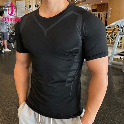 Camiseta de manga corta de cuerpo ajustado de absorción de sudor de diseño personalizado de hombre gimnasio deportivo de carreras de deportes casual tejido