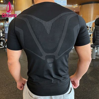 Camiseta de manga corta de cuerpo ajustado de absorción de sudor de diseño personalizado de hombre gimnasio deportivo de carreras de deportes casual tejido
